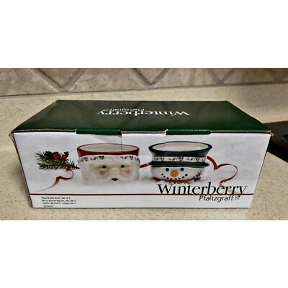 NEW IN BOX COLLECTIBLE PFALTZGRAFF WINTERBERRY FIGURAL DIP SET OF 2 BOWLS - Picture 1 of 6